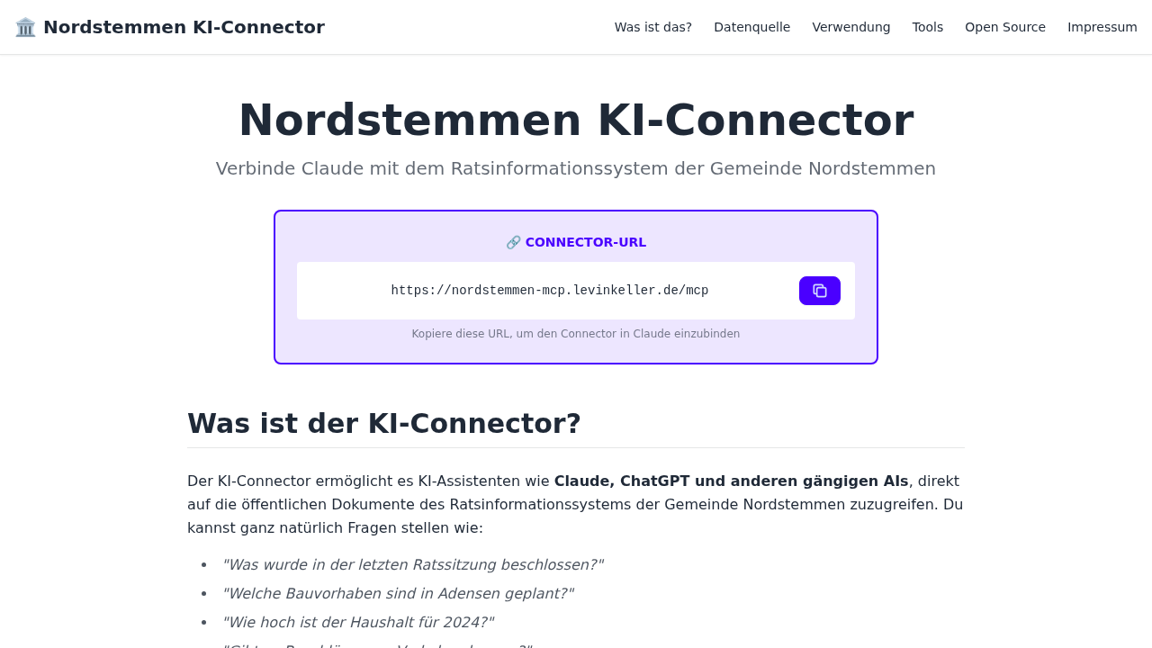 Screenshot von Nordstemmen KI-Connector